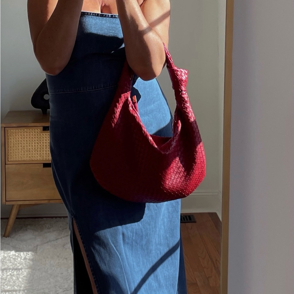 Melie Bianco Woven Shoulder Bag in Deep Red